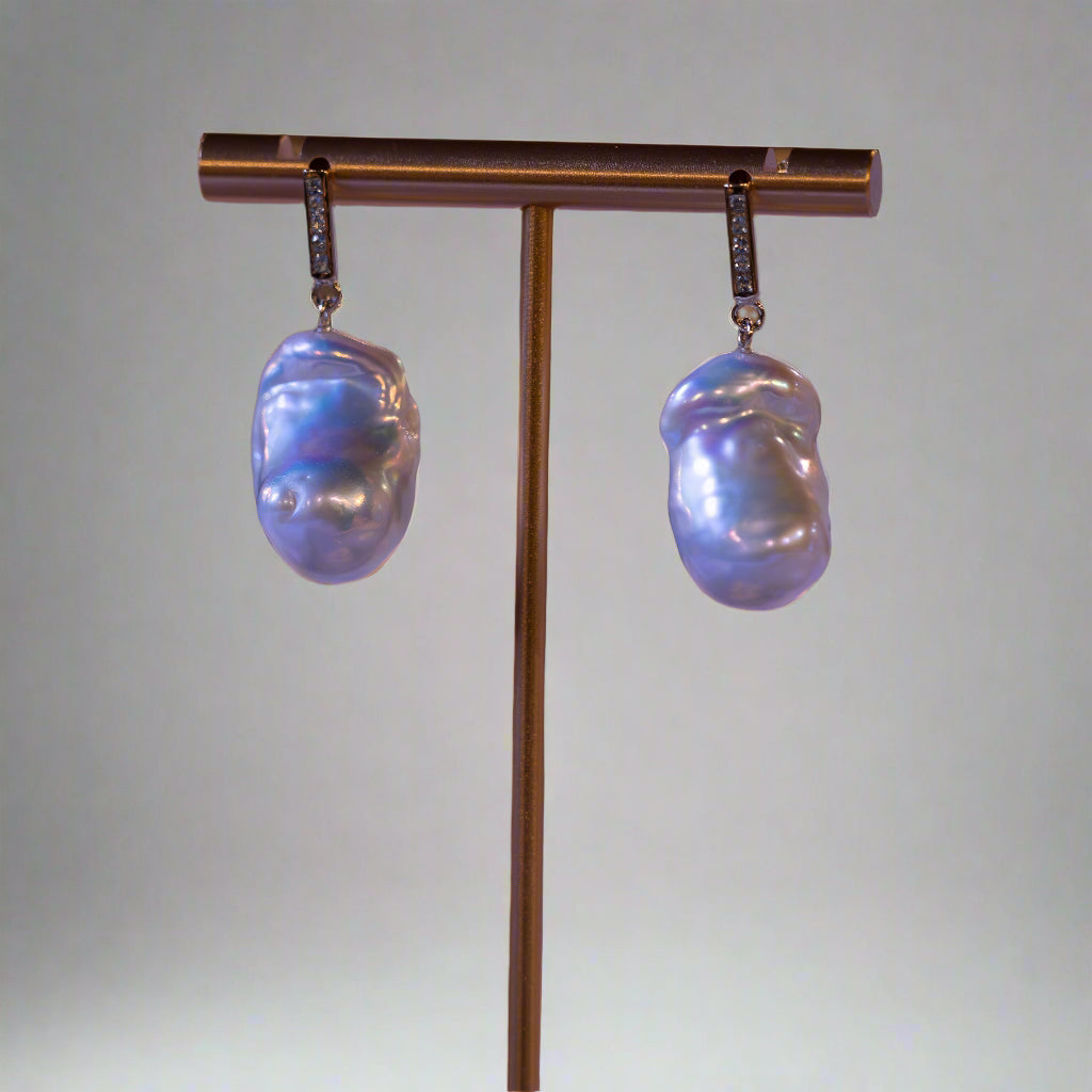 PENELOPE EARRING 9ct Gold and Aquamarine, Baroque Pearl Drop Earrings