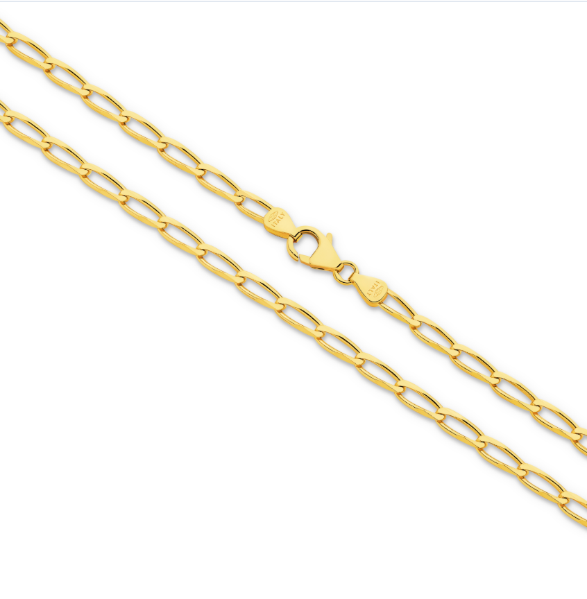 Flat Curb Long Chain Gold Necklace